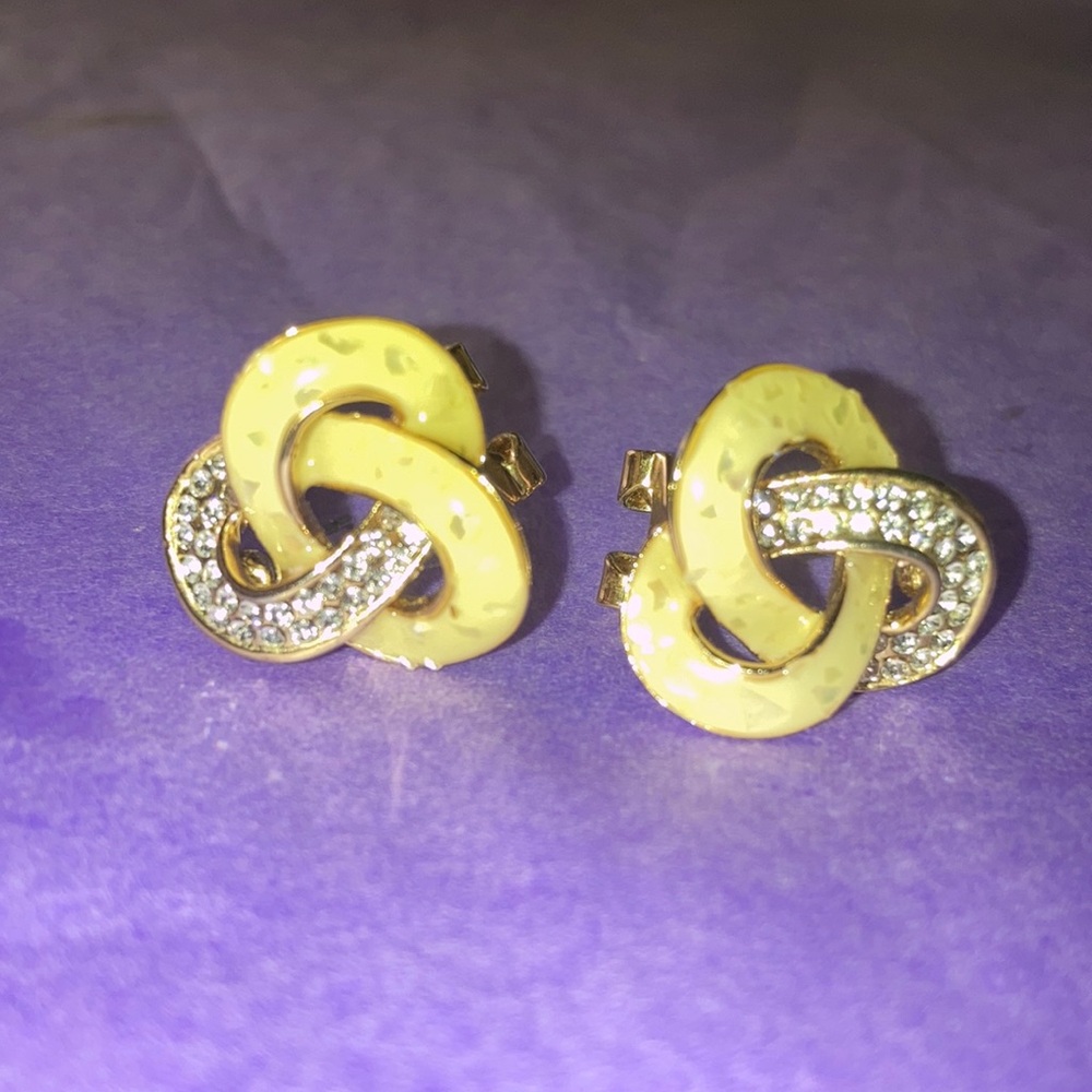 Vintage enamel and crystal hoop knot earrings